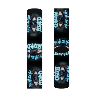 It's All In Your Head Graphic Sublimation Socks — Blue Neon Streetwear