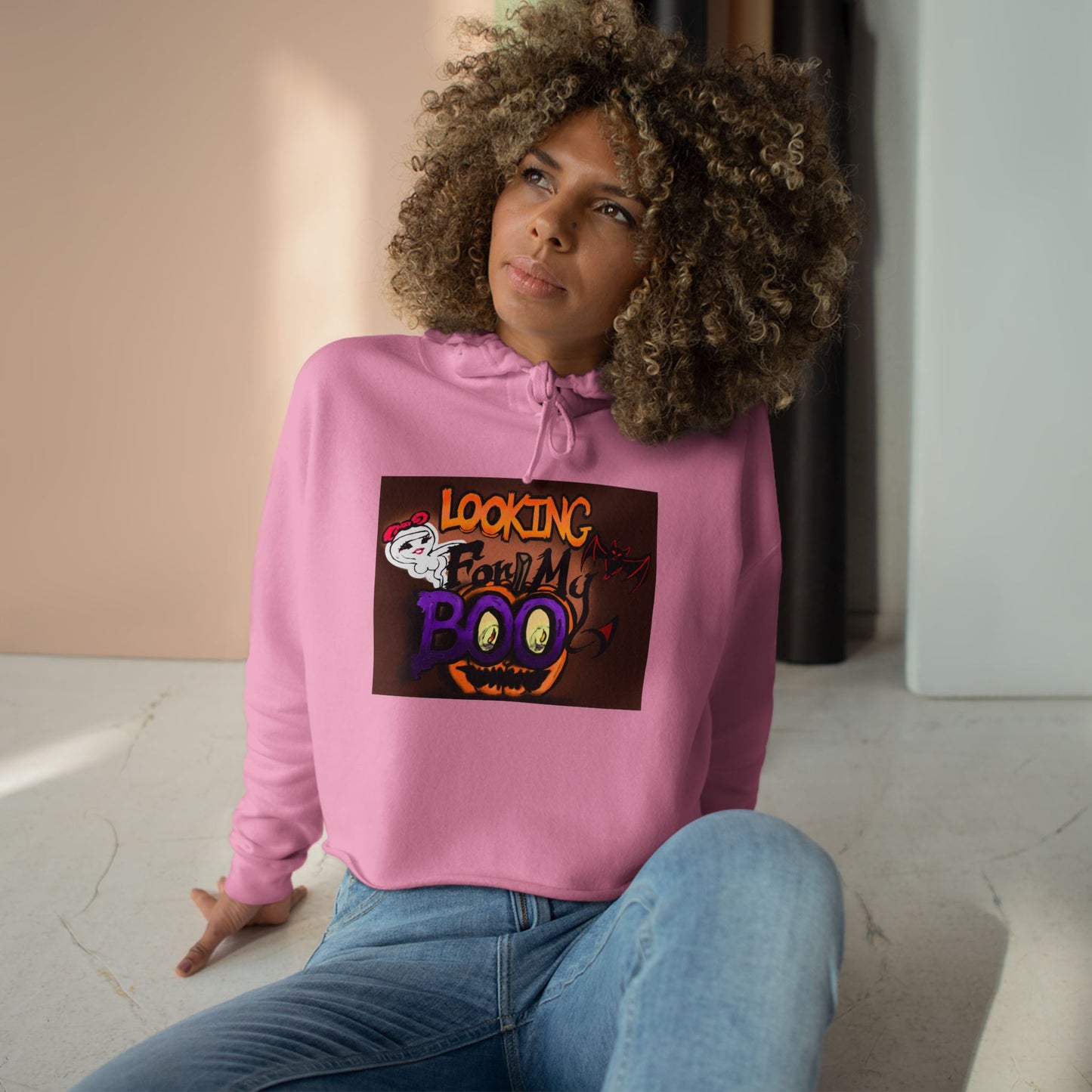 Halloween Crop Hoodie - Looking for My Boo, Spooky Fashion, Women's Clothing, Party Outfit, Cozy Fall Wear