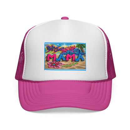 Mama Beach Trucker Hat — Colorful Tropical "MAMA" Cap for Moms, Vacation & Mother's Day
