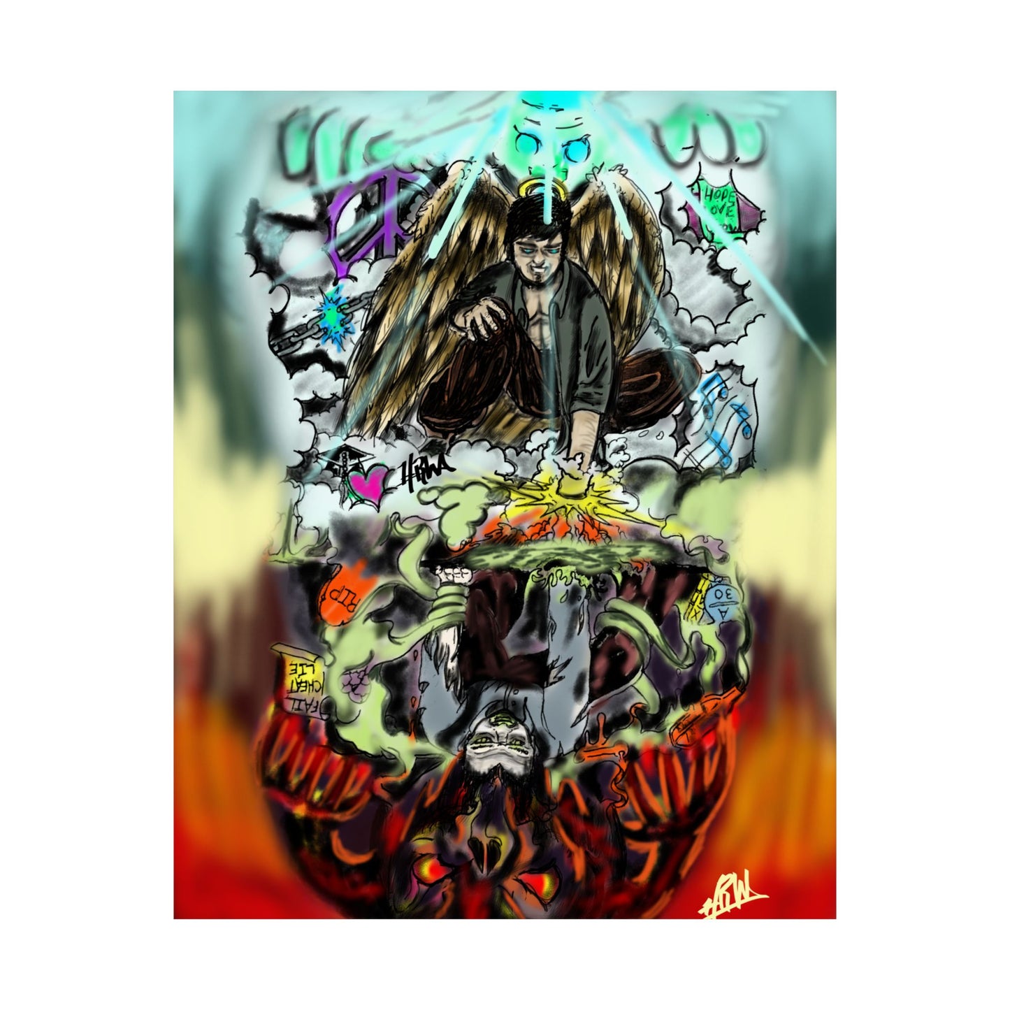 Edgy Matte Vertical Posters with Graffiti Angels, Urban Wall Art, Street Art Decor, Hip Hop Room Decor, Unique Gift for Teenagers
