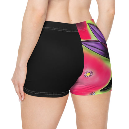 Vibrant Floral Women's Shorts, Trendy Summer Beachwear, Athletic Shorts, Trendy Lotus Design