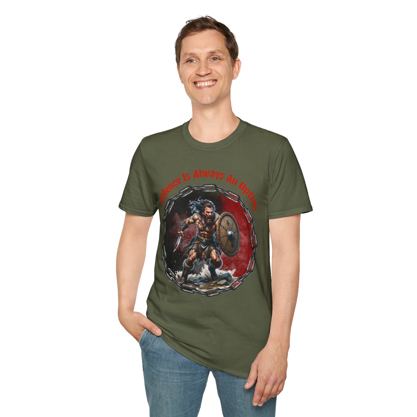 Viking Warrior T-Shirt — "Violence Is Always An Option" / "Save Me A Seat In Valhalla"