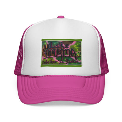 Lake Vibes Trucker Cap — Vintage Nature Graphic ‘Lake’ Mesh Hat