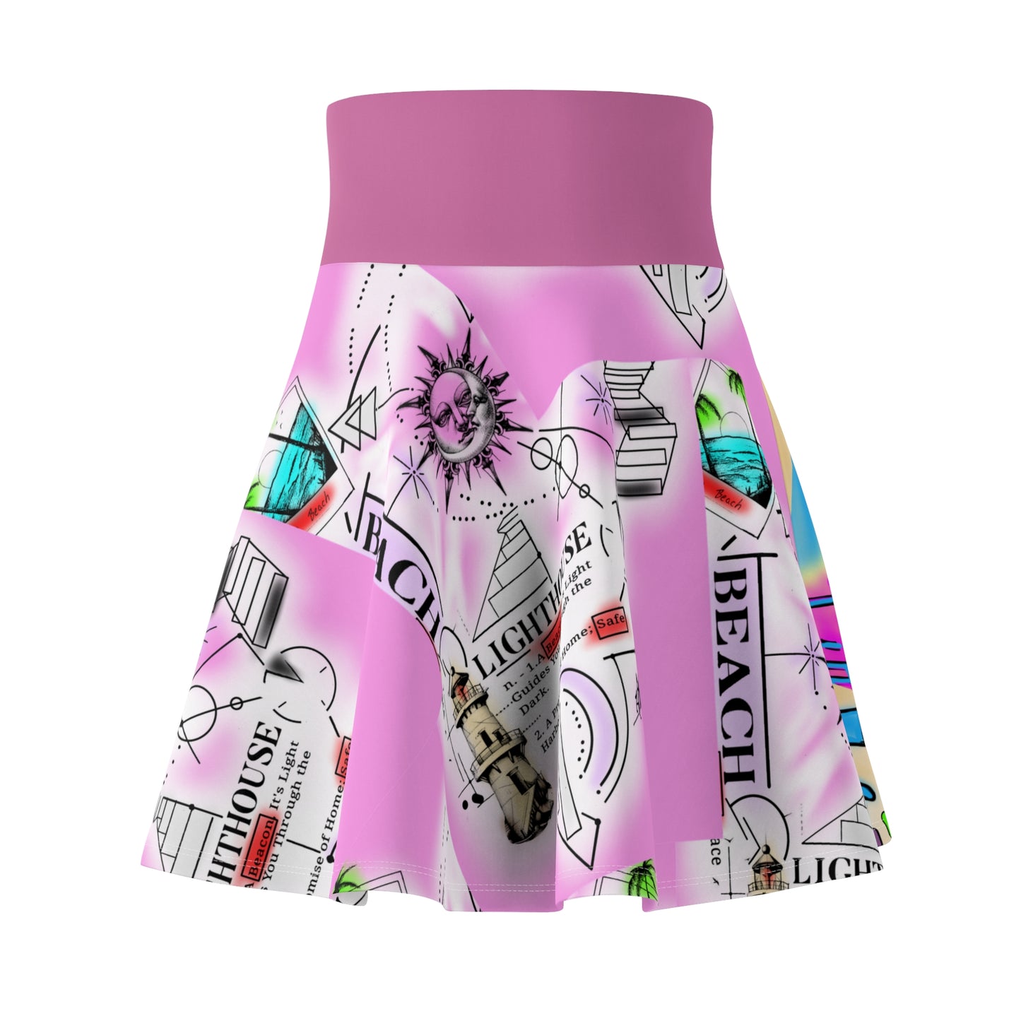 Vibrant Beach-Themed Women's Skater Skirt, Summer Fashion, Resort Wear, Vacation Outfit, Fun Floral Print, Ladies Skirt