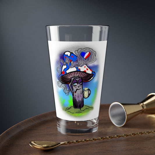 Patriotic Mushroom Mixing Glass, 16oz Beverage Tumbler, Unique Barware Gift, Retro Mushroom Design, Fun Drinkware for Parties, Housewarming Gift