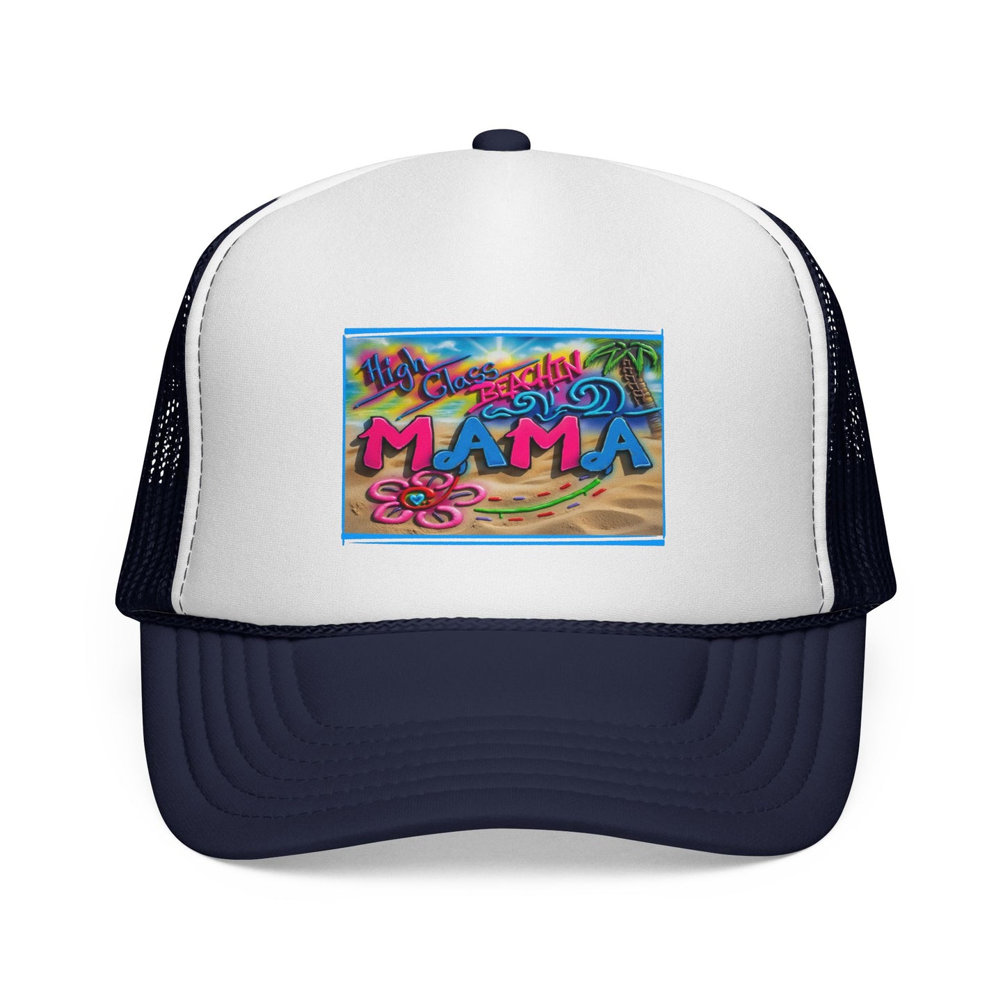 Mama Beach Trucker Hat — Colorful Tropical "MAMA" Cap for Moms, Vacation & Mother's Day
