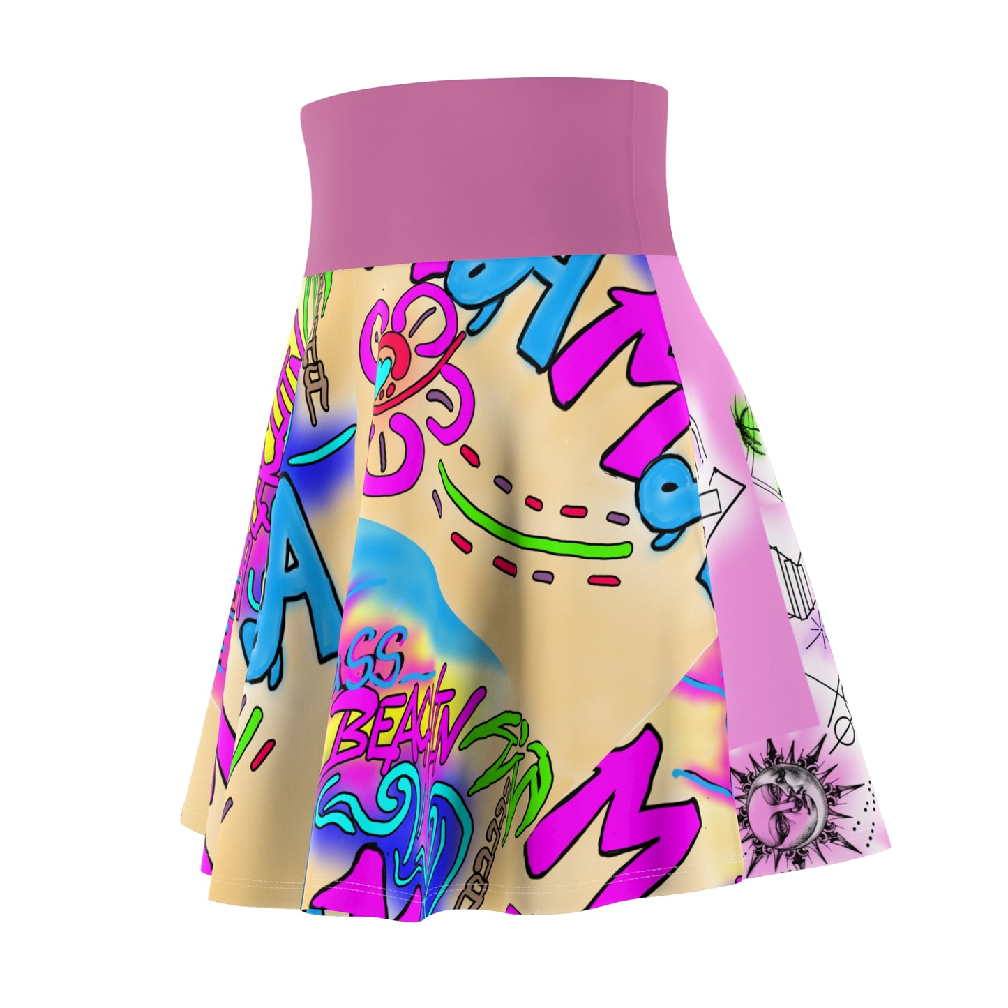 Vibrant Beach-Themed Women's Skater Skirt, Summer Fashion, Resort Wear, Vacation Outfit, Fun Floral Print, Ladies Skirt