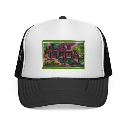 Lake Vibes Trucker Cap — Vintage Nature Graphic ‘Lake’ Mesh Hat
