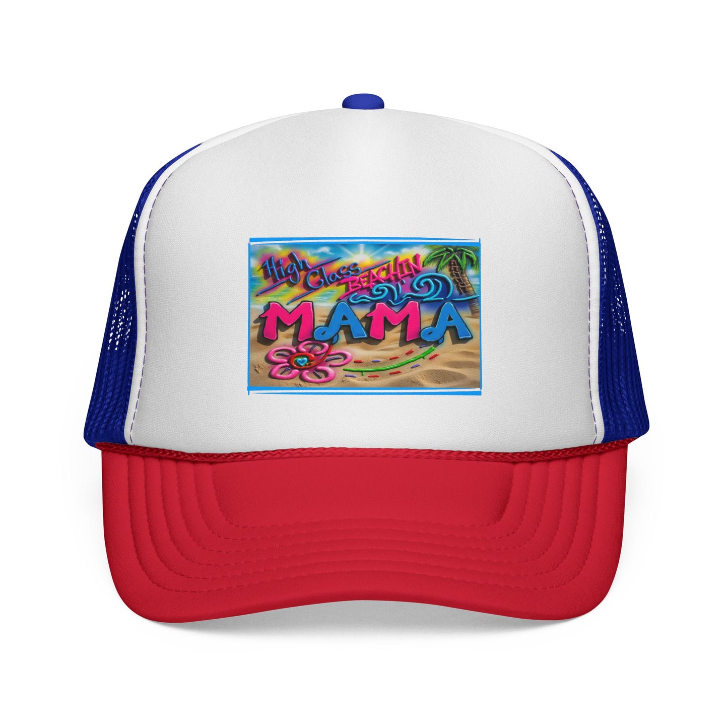 Mama Beach Trucker Hat — Colorful Tropical "MAMA" Cap for Moms, Vacation & Mother's Day
