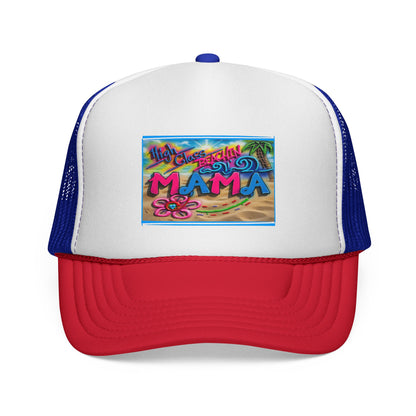 Mama Beach Trucker Hat — Colorful Tropical "MAMA" Cap for Moms, Vacation & Mother's Day
