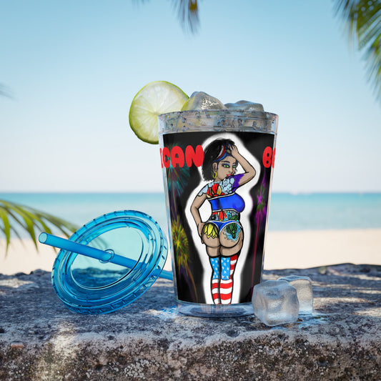 American Beauty Sunsplash Tumbler Accessory for Seasonal Celebrations, 4th of July Drinkware, Summer Parties, Unique Gift Idea, Reusable Straw Mug