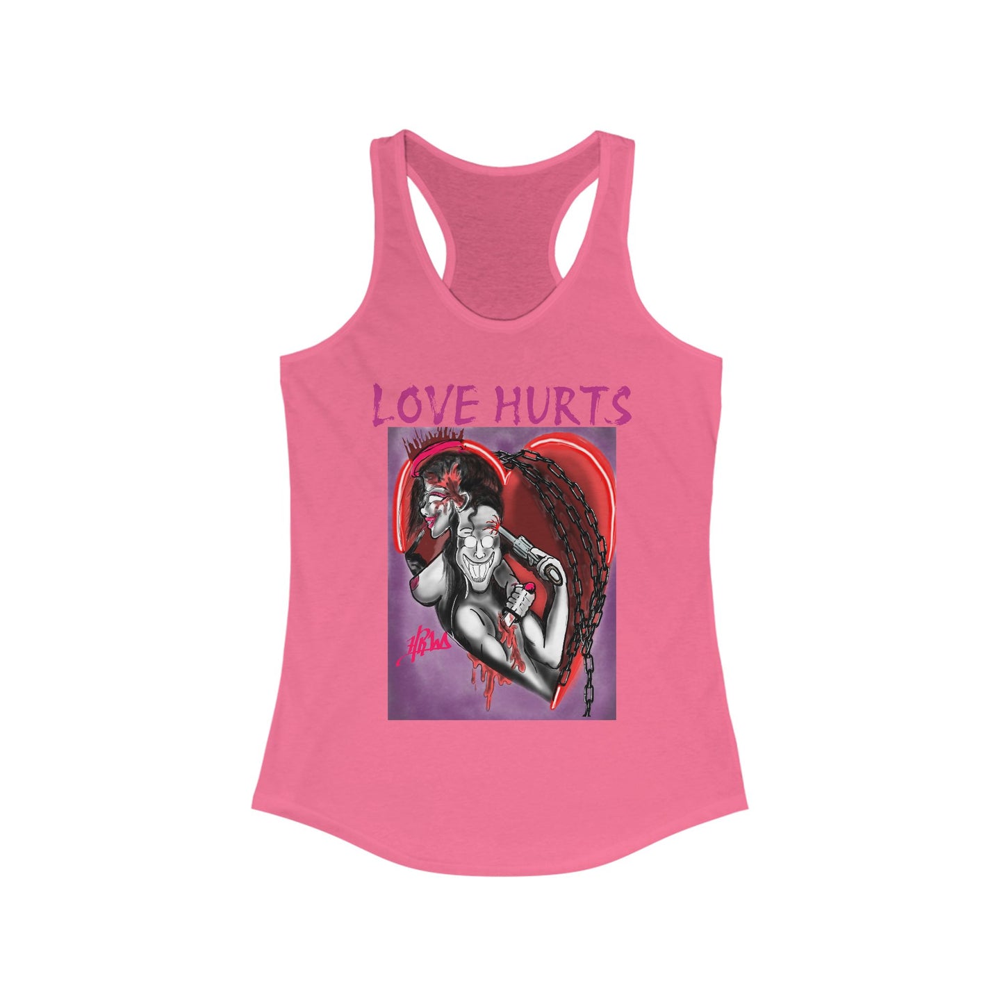 Love Hurts Graphic Racerback Tank Top, Edgy Sleeveless Tee for Artists, Ideal for Festivals, Gym Wear, Casual Outings, Gift Idea
