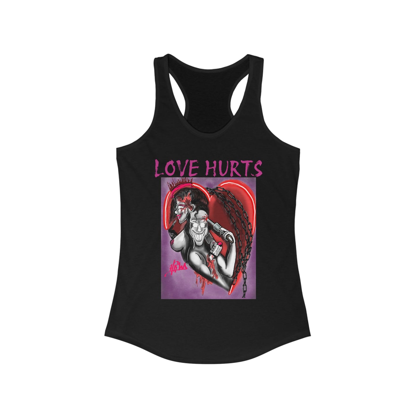 Love Hurts Graphic Racerback Tank Top, Edgy Sleeveless Tee for Artists, Ideal for Festivals, Gym Wear, Casual Outings, Gift Idea