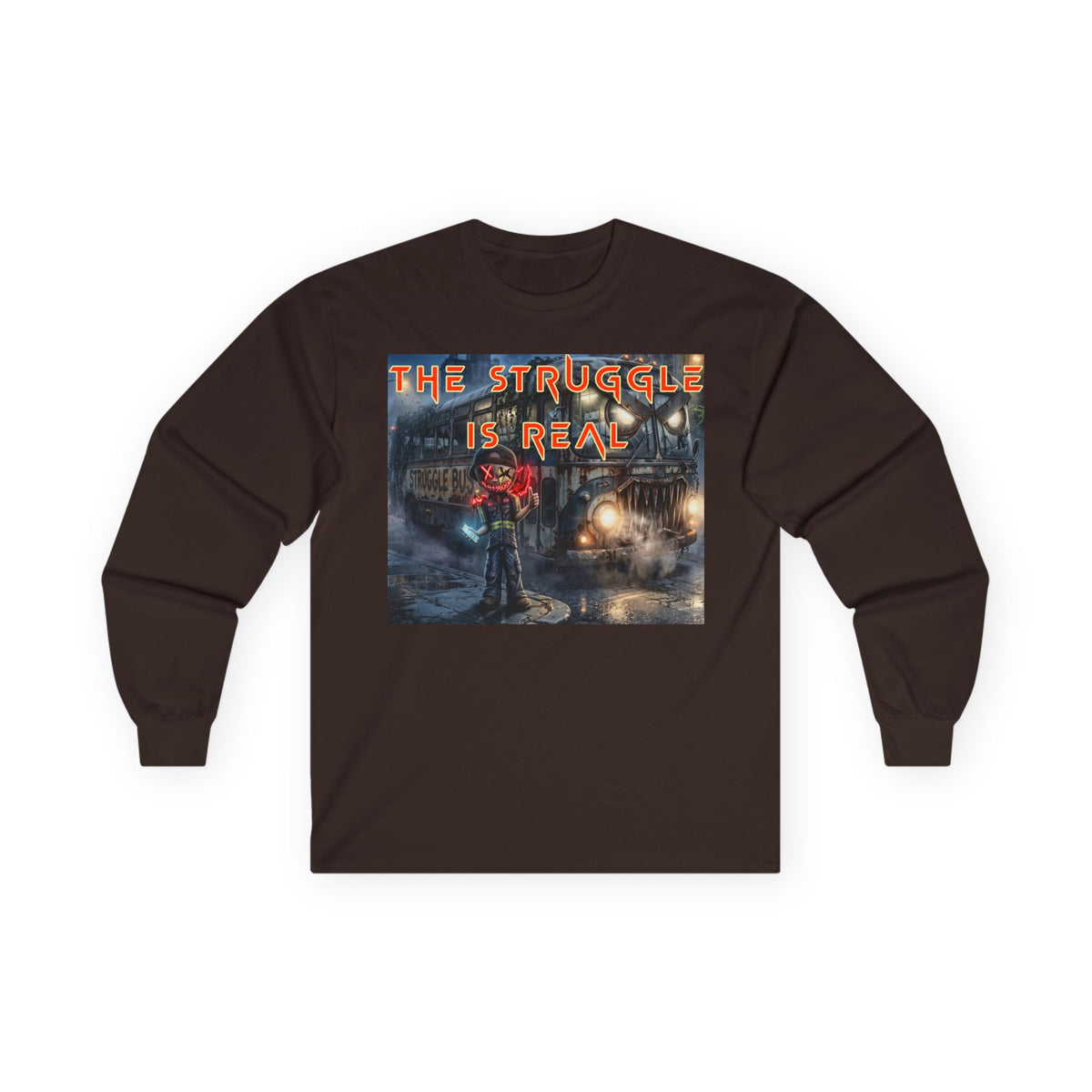 The Struggle Is Real long sleeve tee featuring a moody cinematic street scene by Reese Wilson