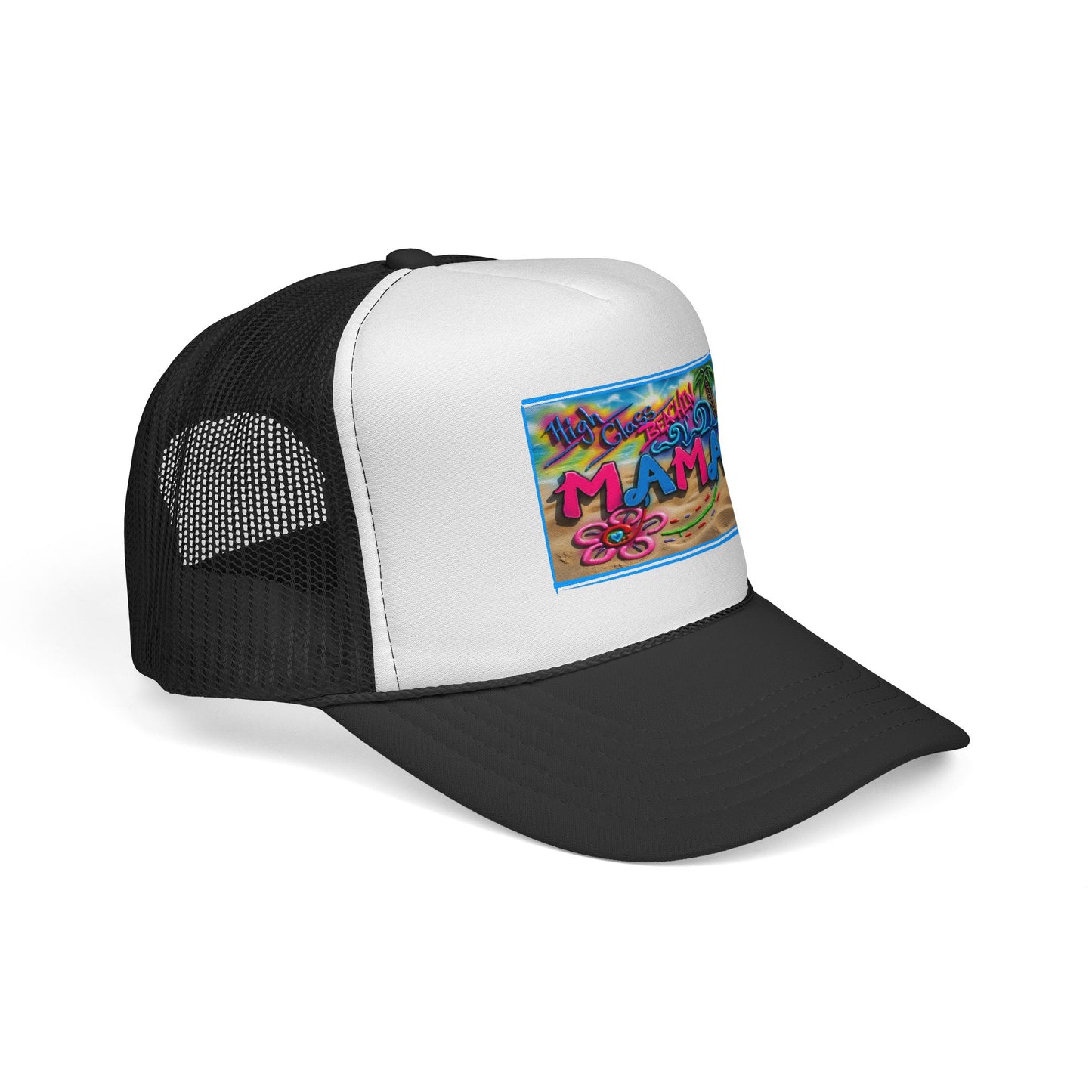 Mama Beach Trucker Hat — Colorful Tropical "MAMA" Cap for Moms, Vacation & Mother's Day