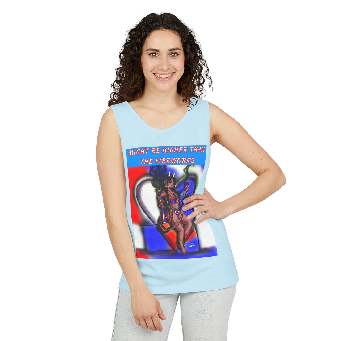 Vibrant Graphic Tank Top – Might Be Higher Than The Fireworks, Summer Apparel, Festival Wear, Unisex Fashion, Gift for Music Lovers