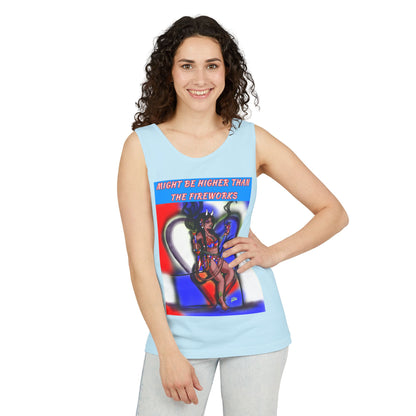 Vibrant Graphic Tank Top – Might Be Higher Than The Fireworks, Summer Apparel, Festival Wear, Unisex Fashion, Gift for Music Lovers