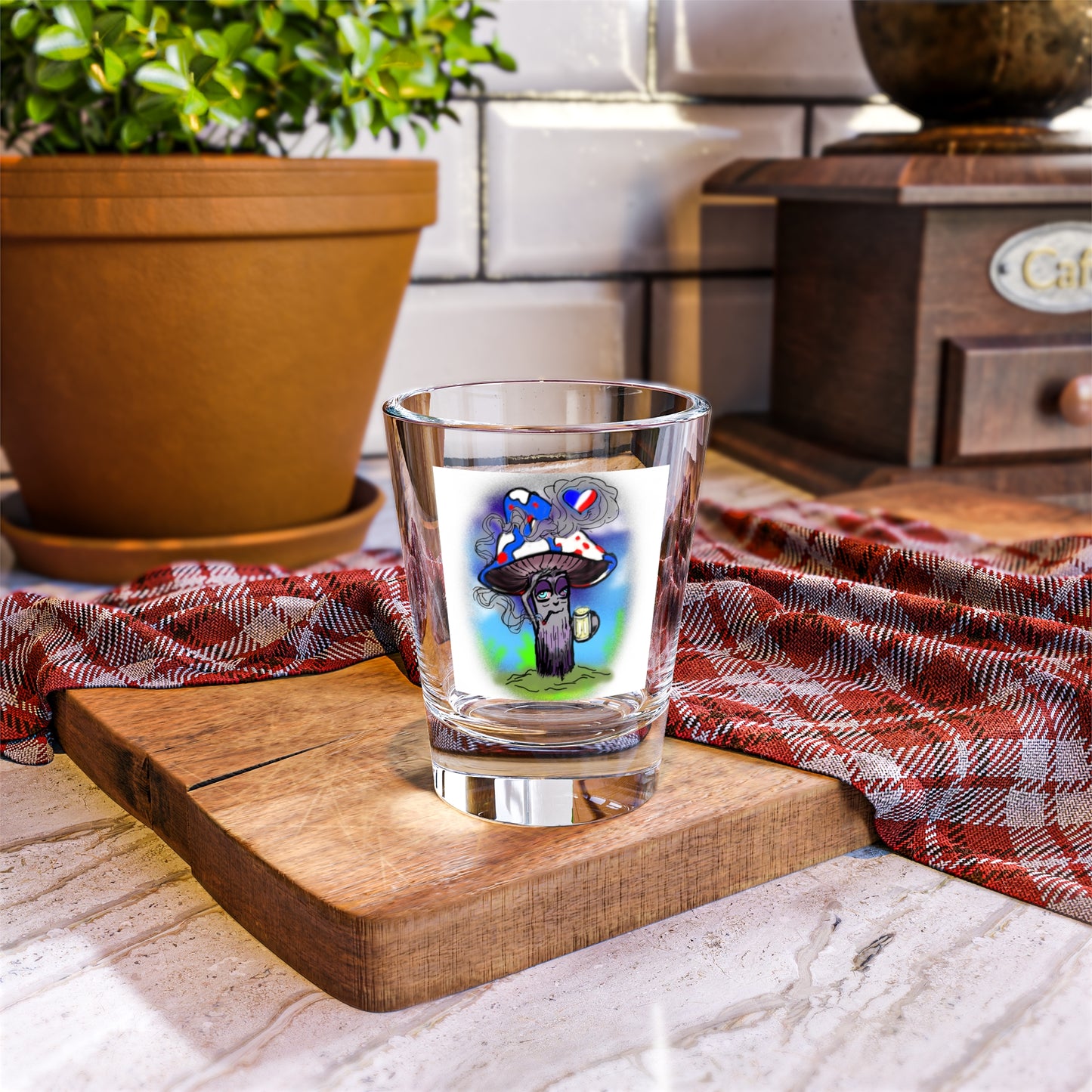 Patriotic Mushroom Shot Glass | Fun Party Favor, Unique Gift, Home Bar Accessory, Collectible Glass, Eco-Friendly Drinkware