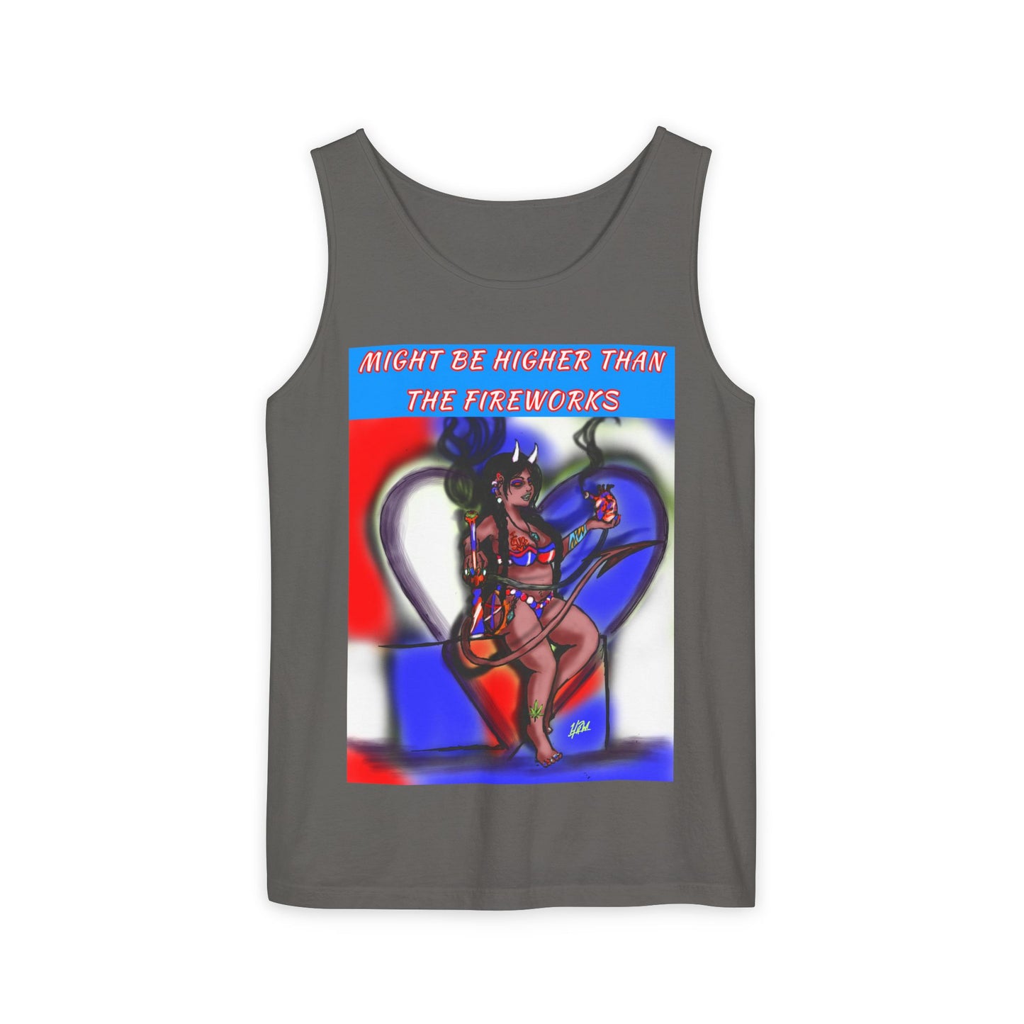Vibrant Graphic Tank Top – Might Be Higher Than The Fireworks, Summer Apparel, Festival Wear, Unisex Fashion, Gift for Music Lovers