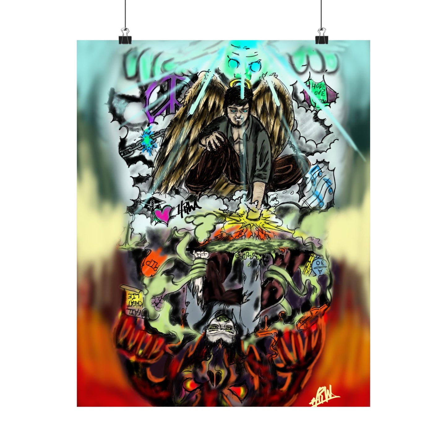 Edgy Matte Vertical Posters with Graffiti Angels, Urban Wall Art, Street Art Decor, Hip Hop Room Decor, Unique Gift for Teenagers