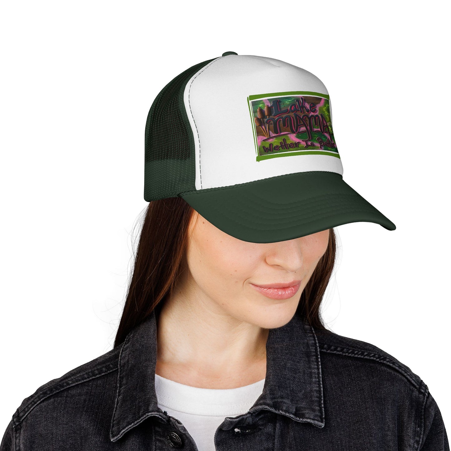 Lake Vibes Trucker Cap — Vintage Nature Graphic ‘Lake’ Mesh Hat