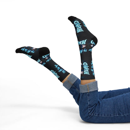 It's All In Your Head Graphic Sublimation Socks — Blue Neon Streetwear