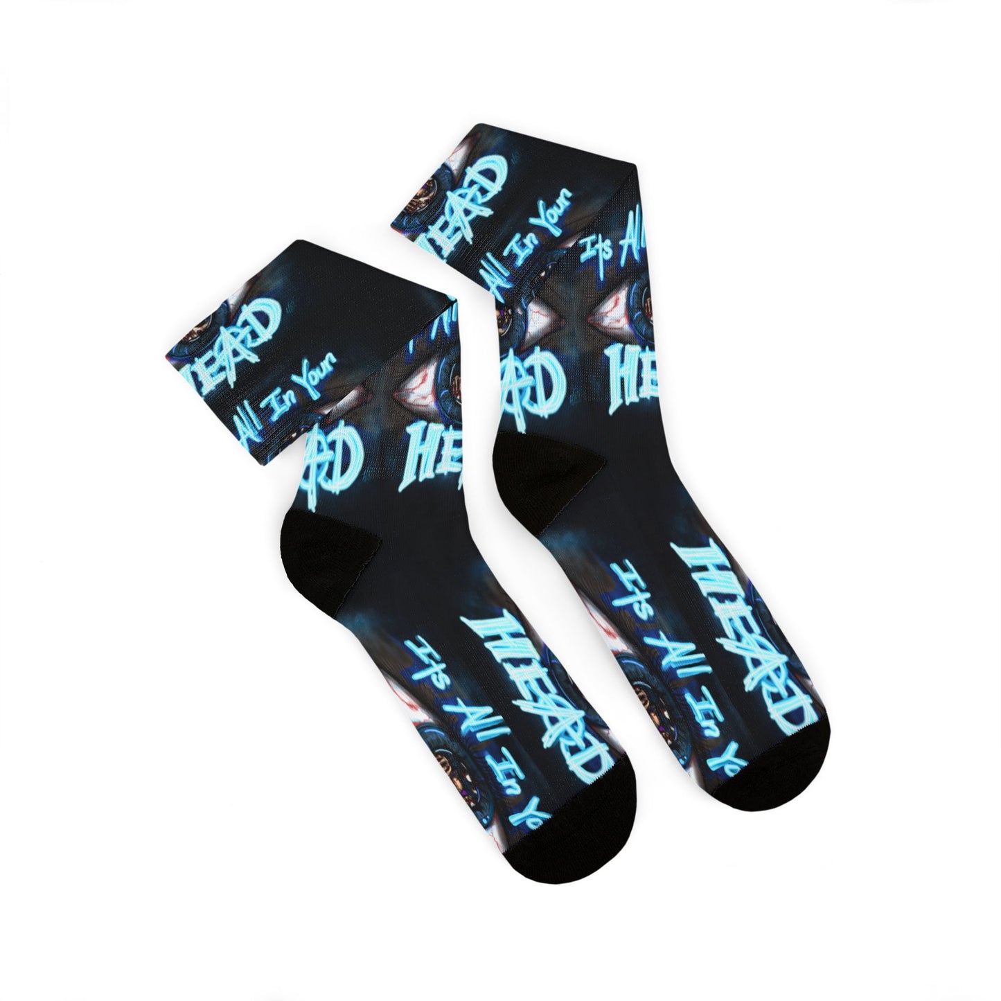 It's All In Your Head Graphic Sublimation Socks — Blue Neon Streetwear