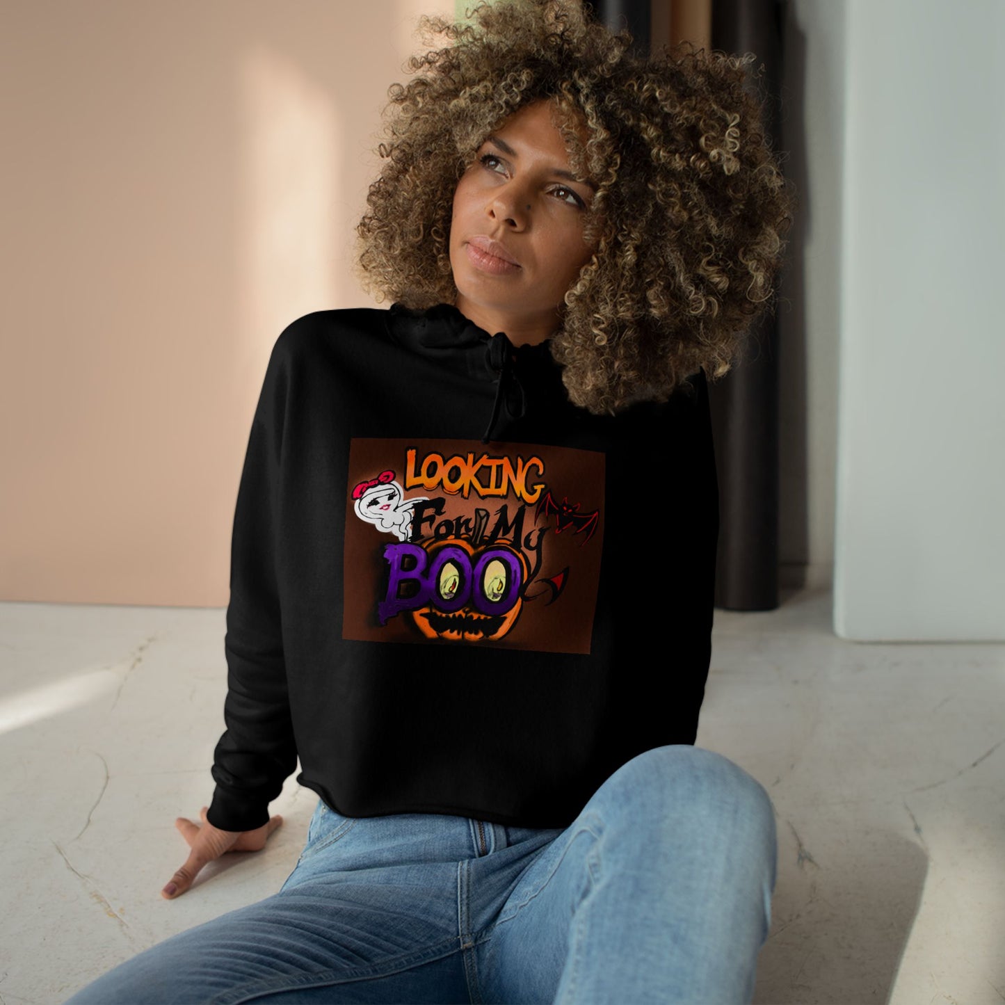 Halloween Crop Hoodie - Looking for My Boo, Spooky Fashion, Women's Clothing, Party Outfit, Cozy Fall Wear