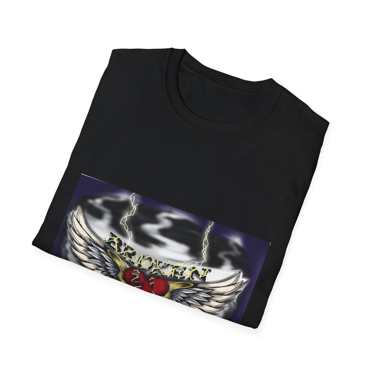 Broken But Golden graphic tee — black, folded