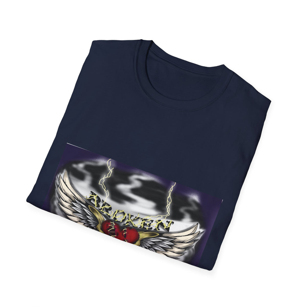 Broken But Golden graphic tee — navy, folded