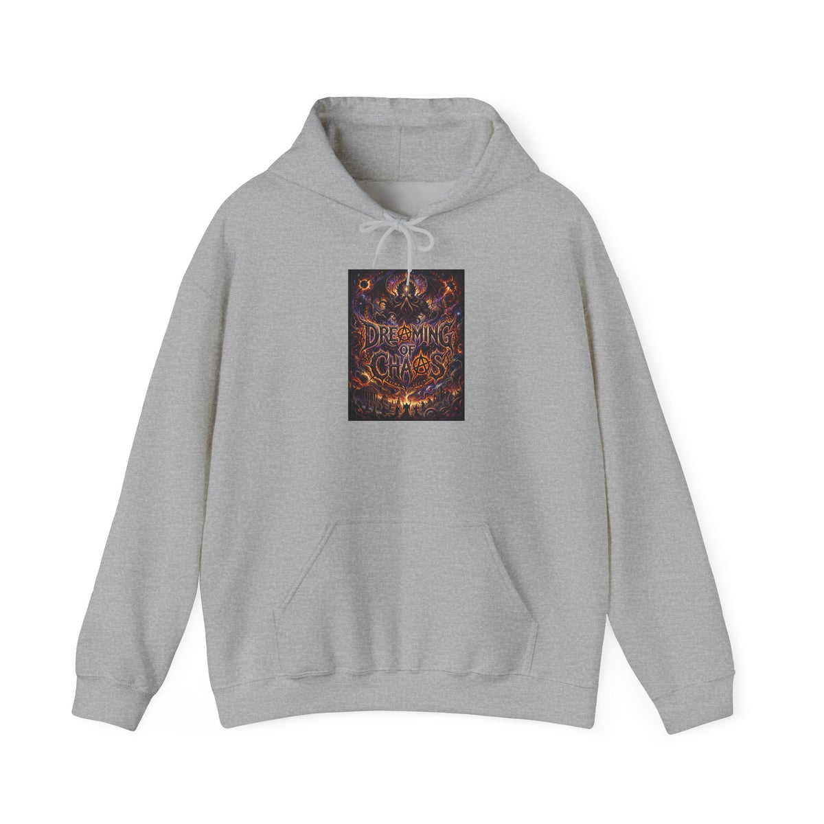 Dreaming of Chaos hoodie — sport grey, front view