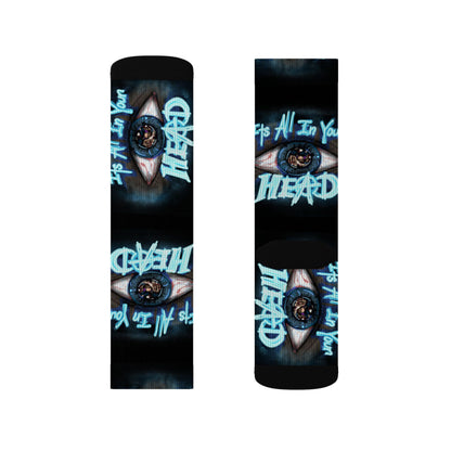 It's All In Your Head Graphic Sublimation Socks — Blue Neon Streetwear