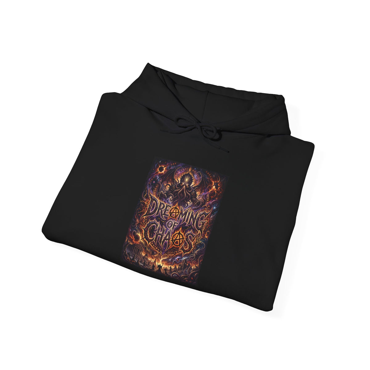 Dreaming of Chaos hoodie — black, folded