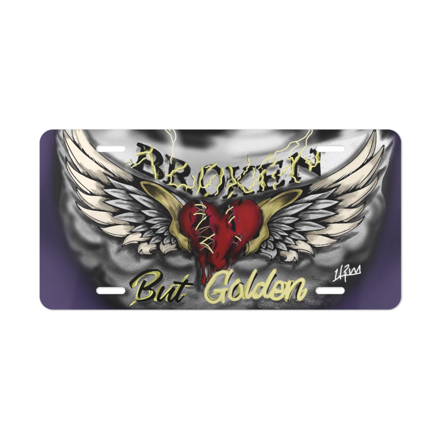 Artistic Vanity Plate - Unique Car Decor, Personalized Gift, License Plate, Car Accessory, Custom Decoration, Broken But Golden