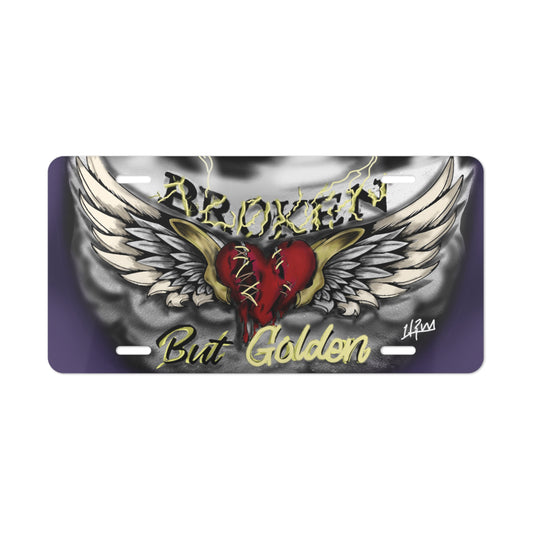 Artistic Vanity Plate - Unique Car Decor, Personalized Gift, License Plate, Car Accessory, Custom Decoration, Broken But Golden