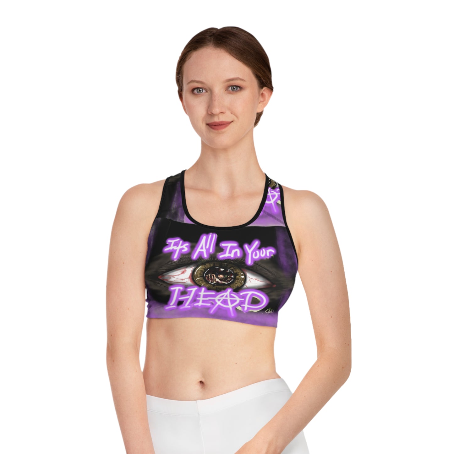 Eye-Catching Sports Bra - "It's All In Your HEAD" Graphic Design