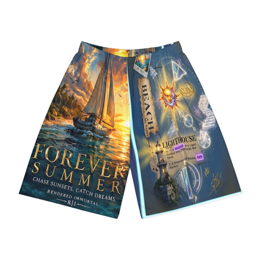 Sailboat ‘Forever Summer’ Athletic Shorts — Beach Sunset Graphic Men’s Sports Shorts