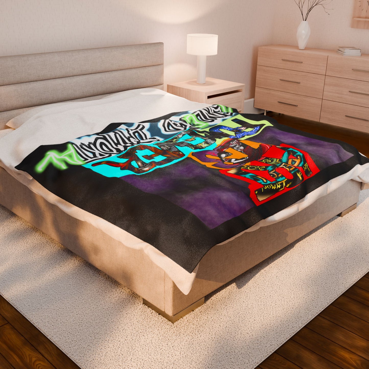 Cozy Velveteen Plush Blanket - Funky Graphic Throw for Chill Evenings, Gifts for Gamers, Home Decor Essentials