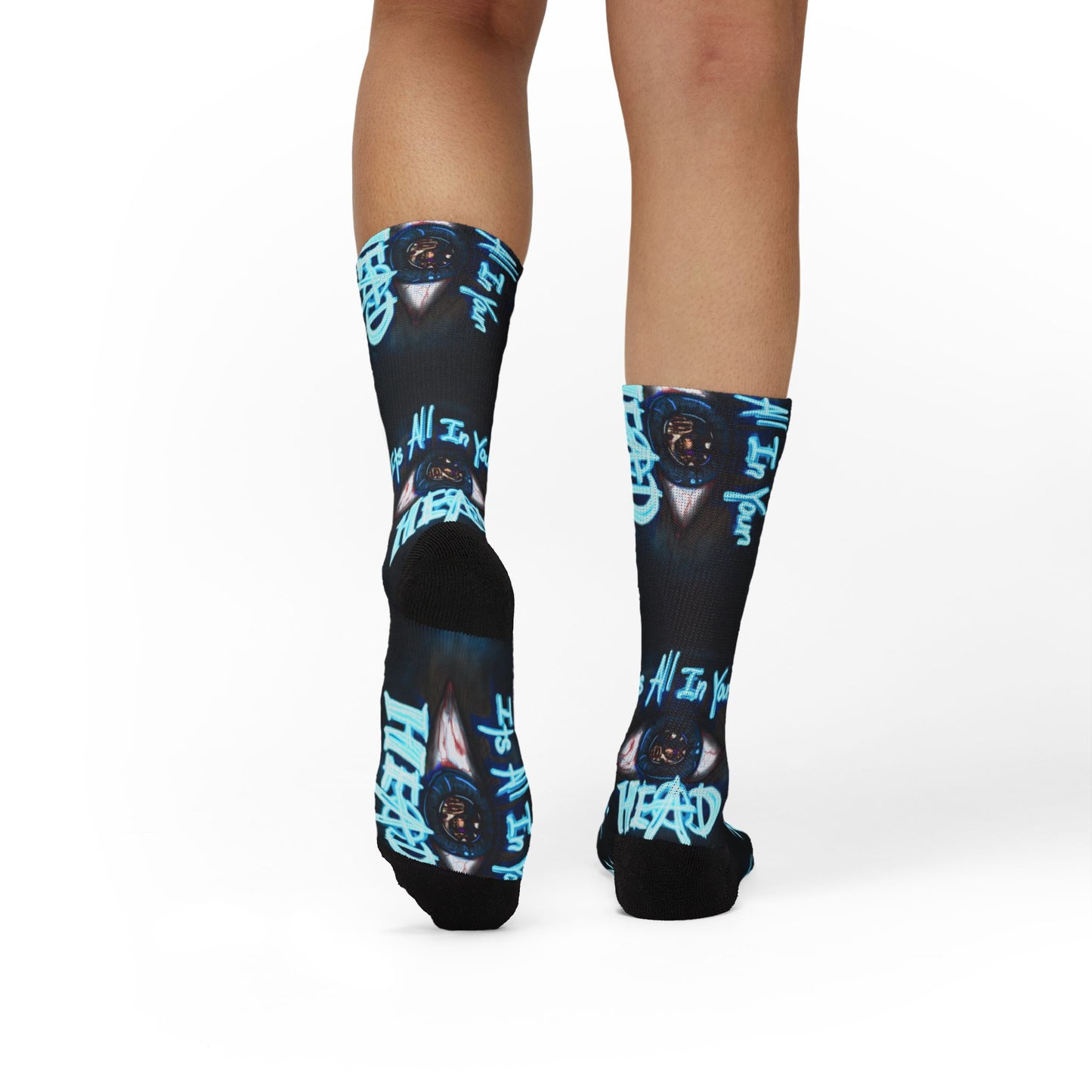 It's All In Your Head Graphic Sublimation Socks — Blue Neon Streetwear