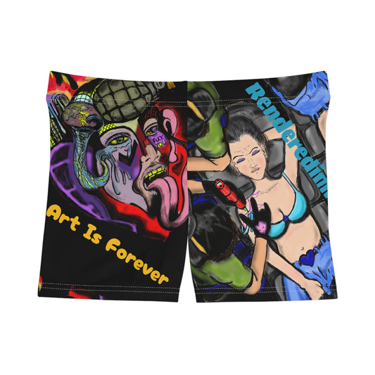 Vibrant Women's Art Shorts, Funky Summer Bottoms, Unique Graphic Beachwear, Festival Vibes, Street Style, Bohemian Look