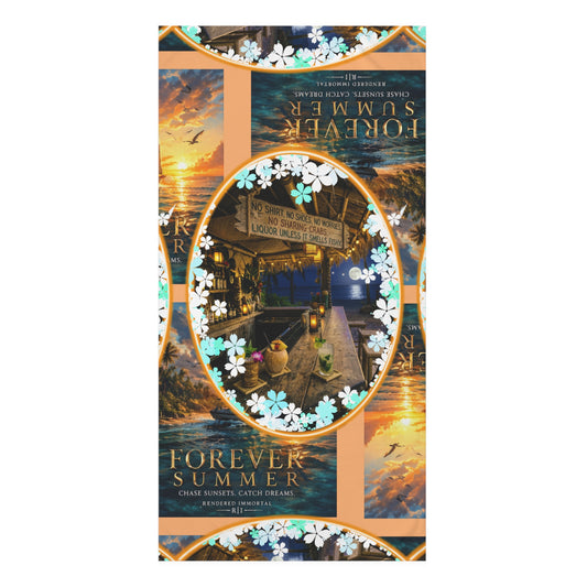 Forever Summer Beach Towel — Tropical Harbor Scene with 'Forever Summer' Text