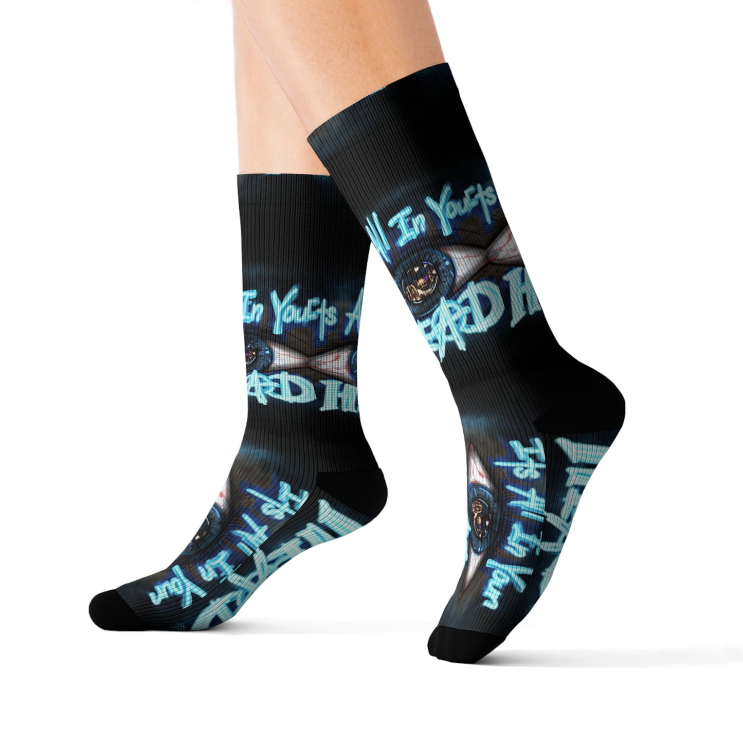 It's All In Your Head Graphic Sublimation Socks — Blue Neon Streetwear