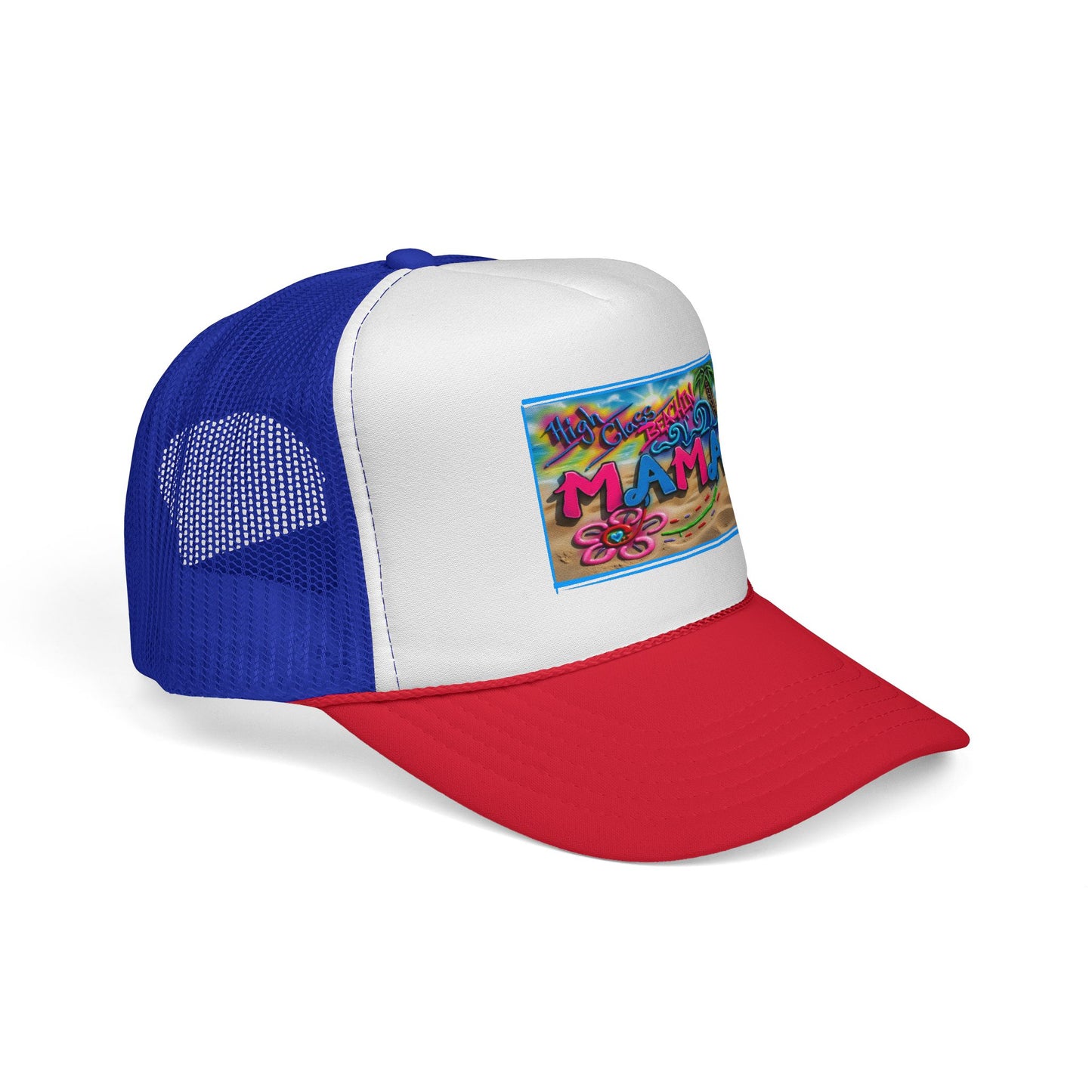 Mama Beach Trucker Hat — Colorful Tropical "MAMA" Cap for Moms, Vacation & Mother's Day