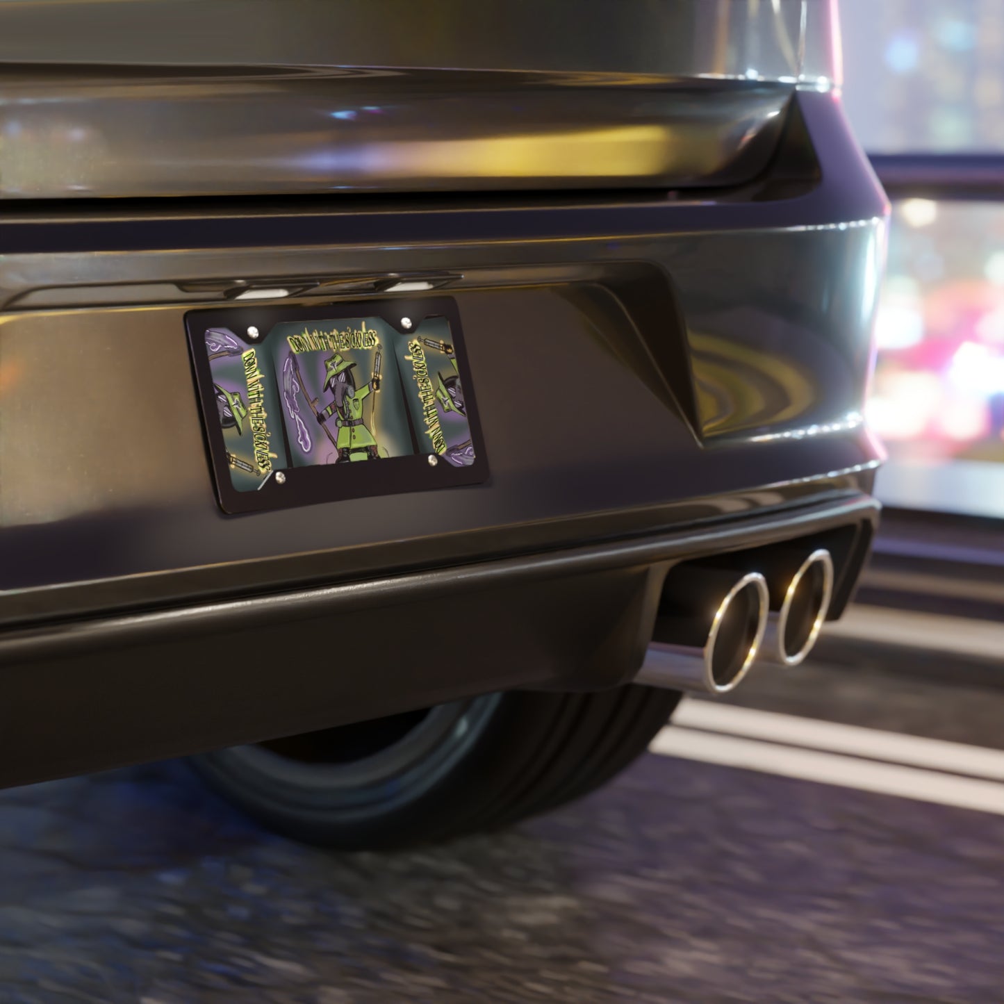 Cool Vanity Plate with 'Down With The Sickness' Design | Unique Car Decoration, Custom License Plate, Gift for Gamers, Halloween Decor, Funky