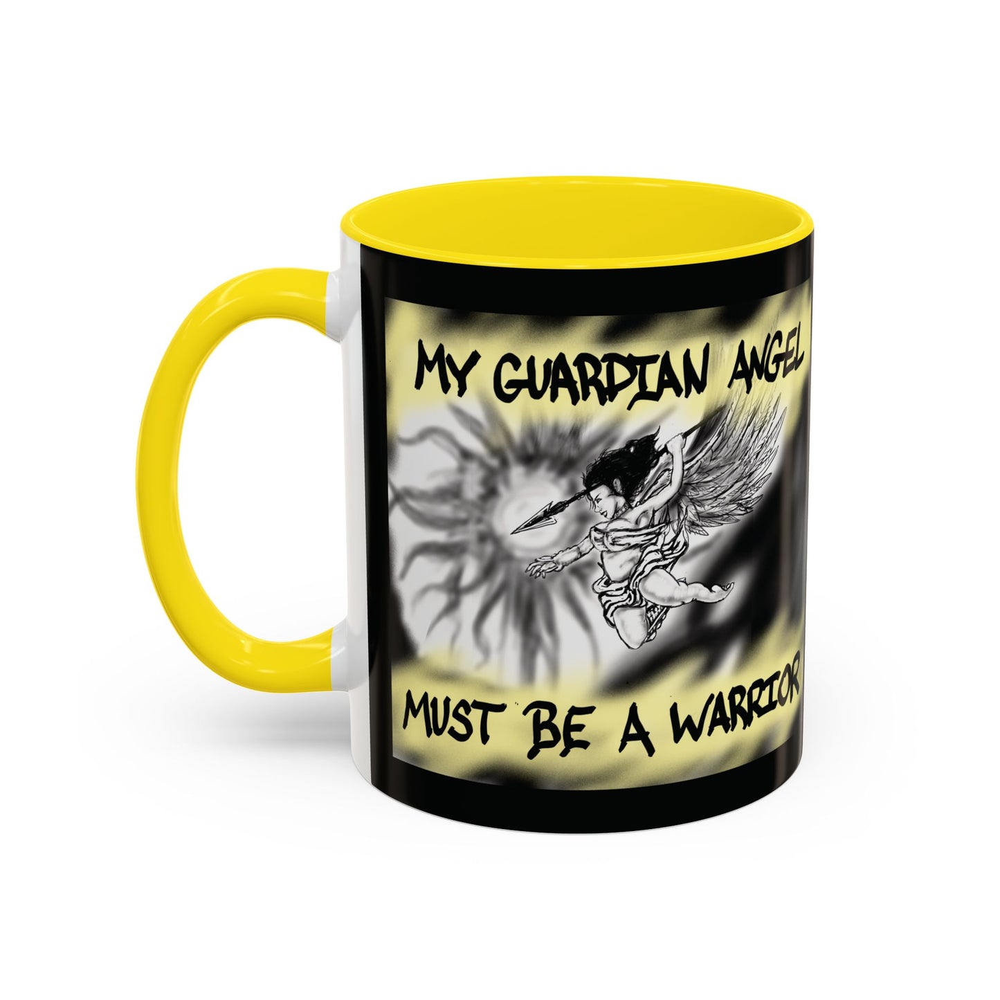 Guardian Angel Warrior Coffee Mug, Spiritual Gift, Protector Mug, Angel Decor, Cosy Homeware, Inspirational Quote