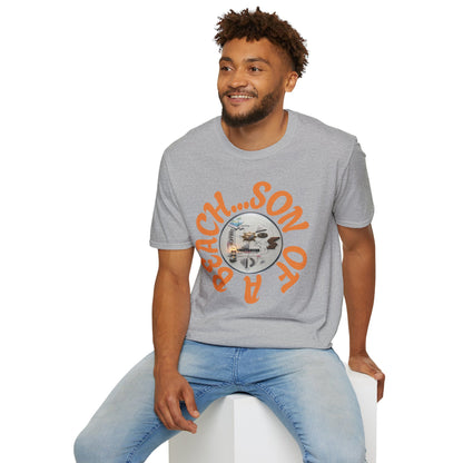 Beach Vibe Graphic T-Shirt — "Beach...Son of a" Retro Surf Design