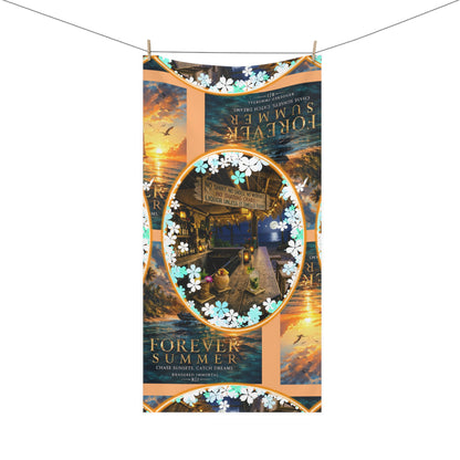 Forever Summer Beach Towel — Tropical Harbor Scene with 'Forever Summer' Text