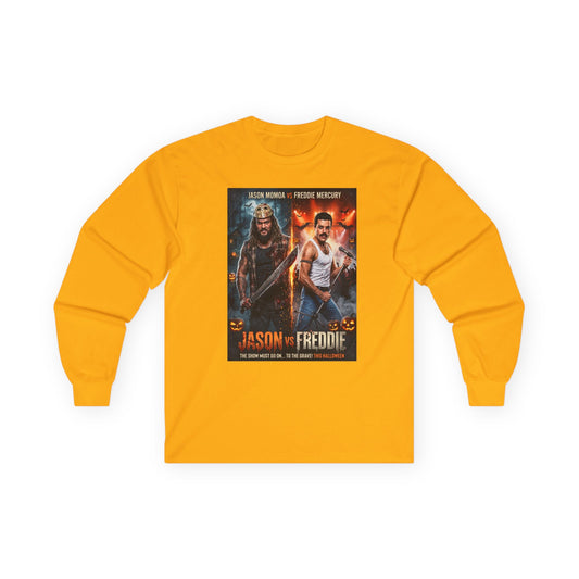 Momoa Vs Mercury: music against muscle. long-sleeve featuring original artwork by Reese Wilson