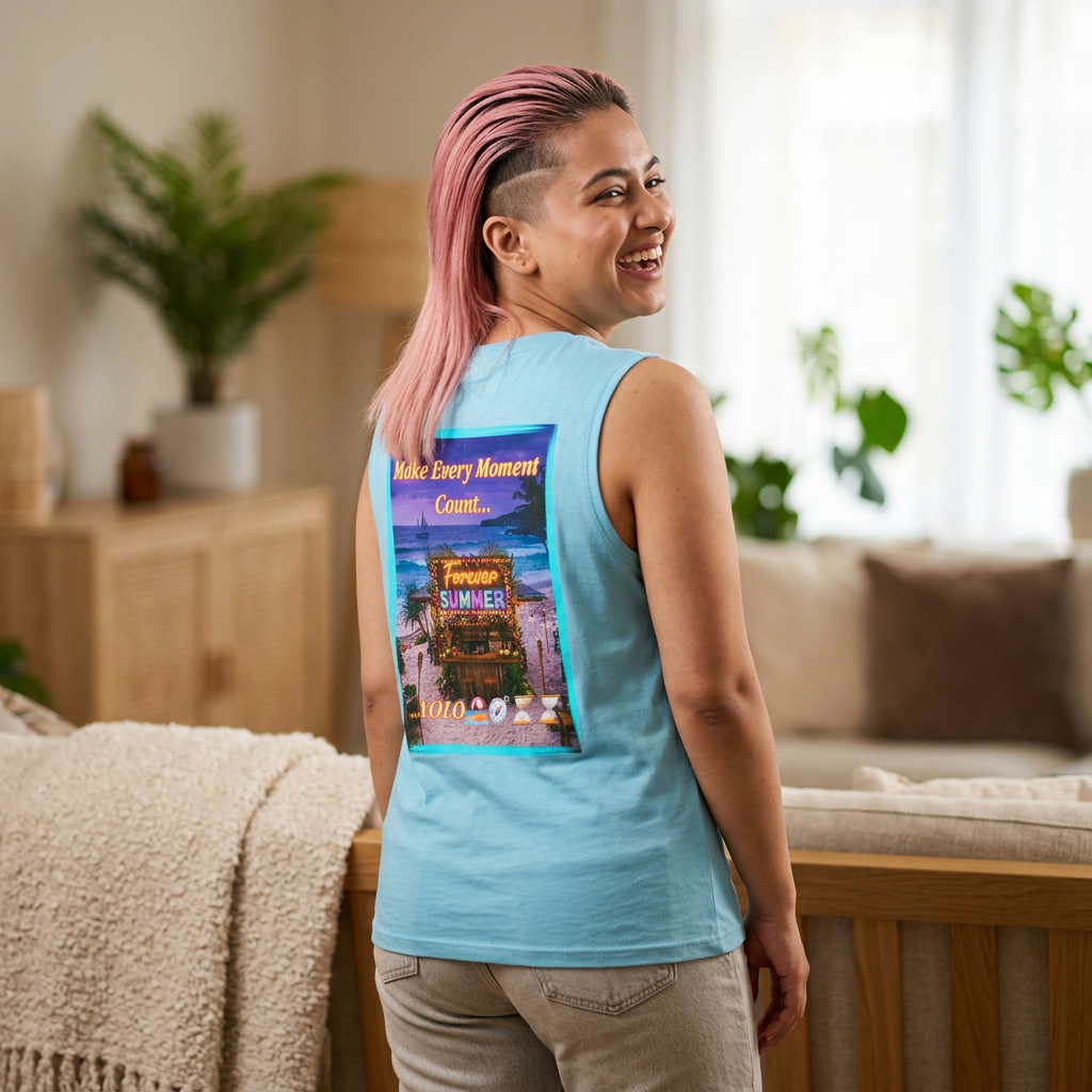 Lucky Duck Tropical Tank Top — "Make Every Moment Count... Forever Summer" Beach Graphic