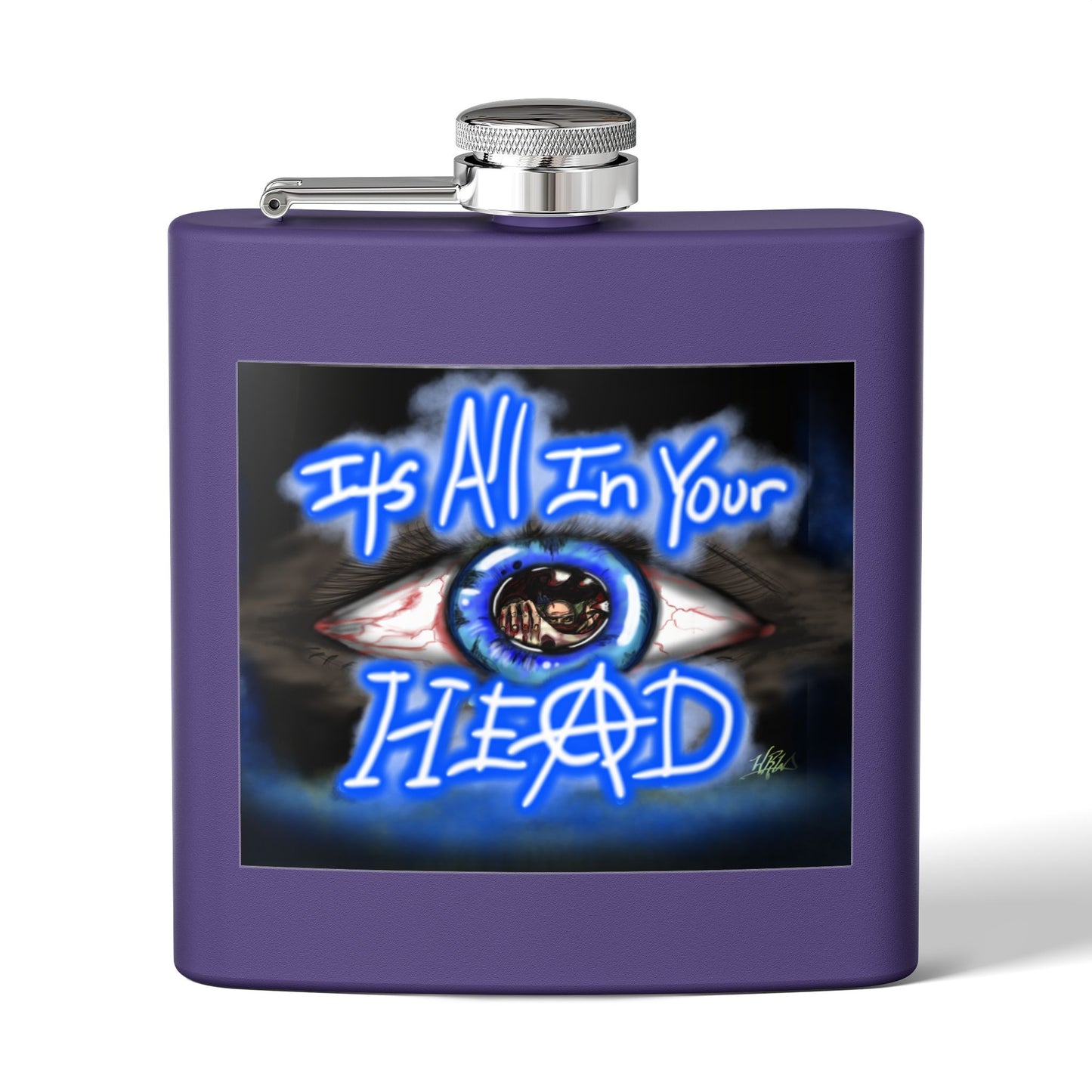 Edgy Stainless Steel Flask, 6oz for Festivals, Parties, Groomsmen Gift, Unique Bar Accessory, It's All In Your Head Design